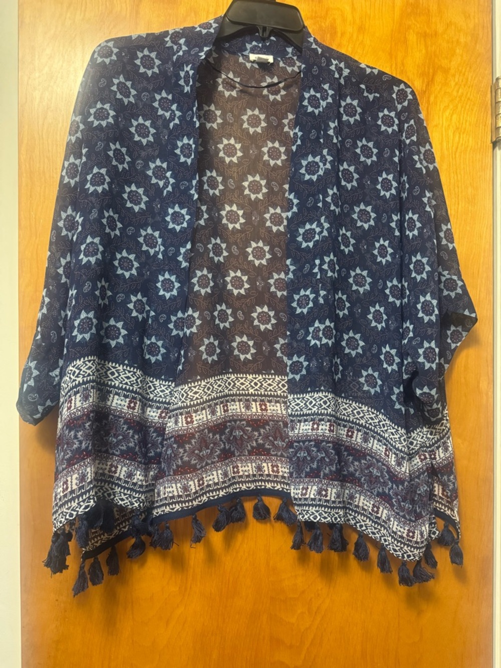 Garage Navy Floral Print Blouse with Burgundy Accents